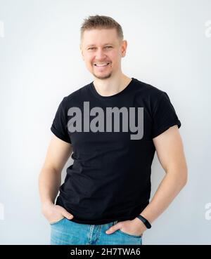 Happy man wearing black shirt Stock Photo