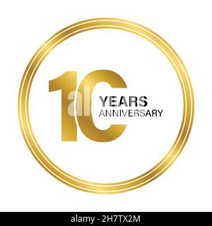 10 years anniversary gold icon vector with circle gold frame for graphic design, logo, website, social media, mobile app, UI illustration Stock Vector