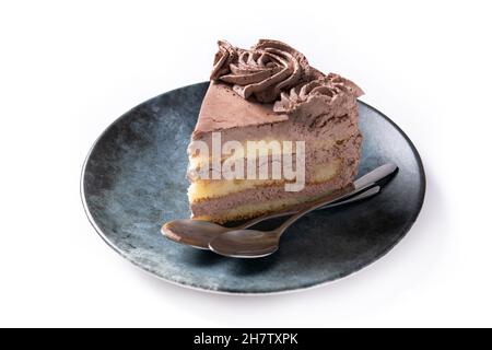 Piece of chocolate truffle cake isolated on white background Stock Photo