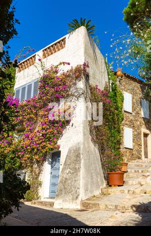 View of narrow streets in small French township of Grimaud Stock Photo