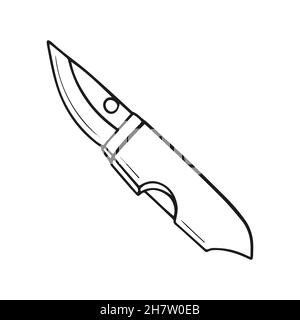 Vector illustration in doodle. Knife for hiking, picnics and camps, tourism. Stock Vector