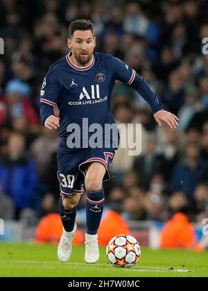 Manchester, England, 24th November 2021. Lionel Messi of Paris St Germain during the UEFA Champions League match at the Etihad Stadium, Manchester. Picture credit should read: Andrew Yates / Sportimage Stock Photo
