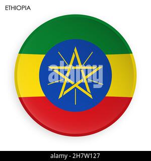 ETHIOPIA flag icon in modern neomorphism style. Button for mobile application or web. Vector on white background Stock Vector