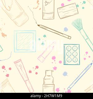 Cosmetics doodle style seamless pattern. Stock Vector
