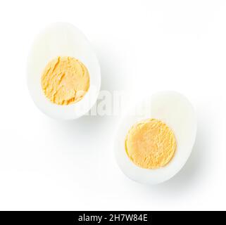 Hard boiled eggs isolated on white background, top view Stock Photo