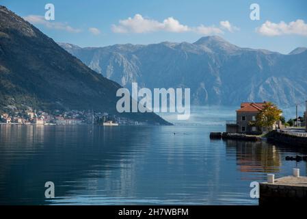 Saint George island is one of the two islets off the coast of Perast in Bay of Kotor, Montenegro Stock Photo