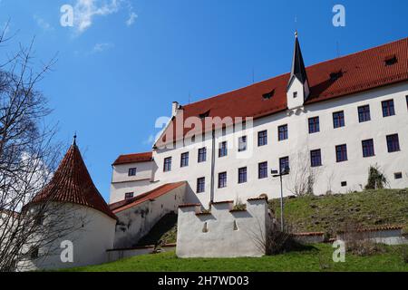 High Castle of Fuessen (the city of King Ludwig II) or the High Palace of Fuessen in the German Alps in Bavaria, Germany Stock Photo