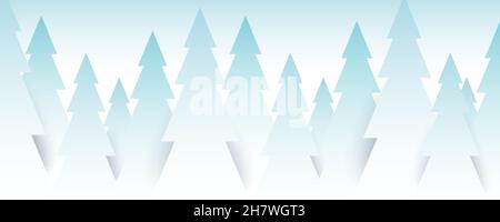 Snowy Christmas trees forest, horizontal vector banner. Winter holidays abstract background with copy space. Stock Vector