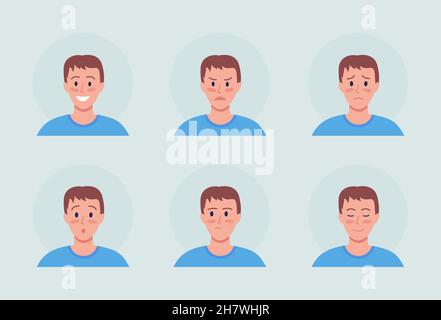 Young man with different emotions semi flat color vector character avatar set Stock Vector