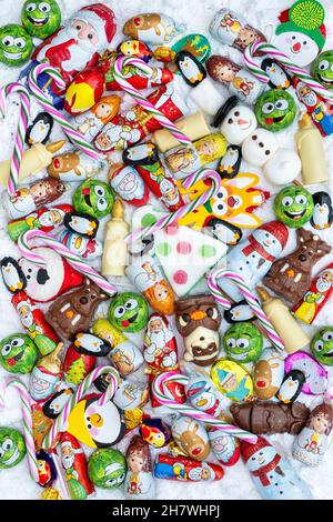 Assorted Christmas tree decoration chocolates and sweets Stock Photo