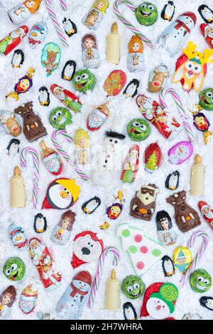 Assorted Christmas tree decoration chocolates and sweets Stock Photo