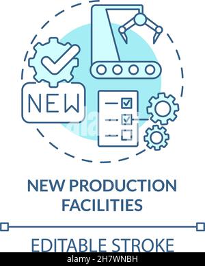 New production facilities blue concept icon Stock Vector