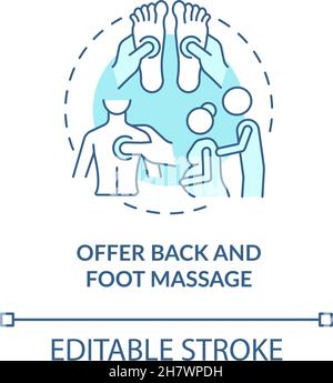 Offer back and foot massage blue concept icon Stock Vector