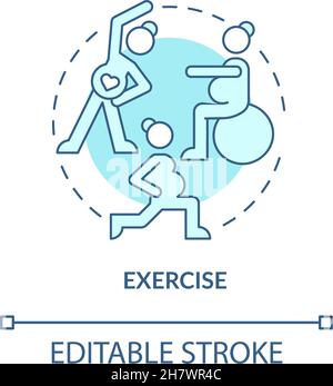 Exercise for pregnant woman blue concept icon Stock Vector