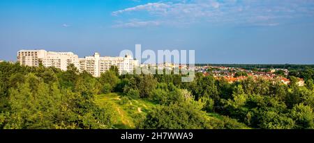 Warsaw, Poland - July 24, 2021: Panoramic view of Kabaty and Ursynow district with intensive residential developments near Las Kabacki Forest in Warsa Stock Photo