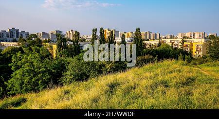Warsaw, Poland - July 24, 2021: Panoramic view of Kabaty and Ursynow district with intensive residential developments near Las Kabacki Forest in Warsa Stock Photo