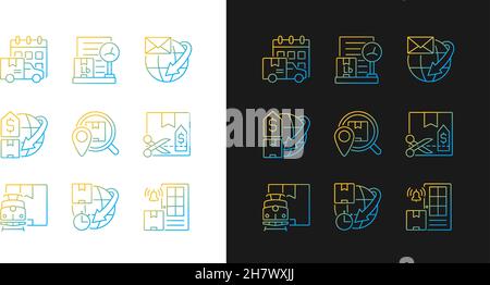 Worldwide shipping gradient icons set for dark and light mode Stock Vector