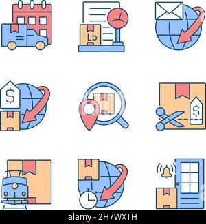 Worldwide shipping professional service RGB color icons set Stock Vector