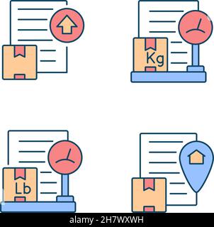 International shipment documents RGB color icons set Stock Vector
