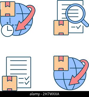 International delivery professional service RGB color icons set Stock Vector