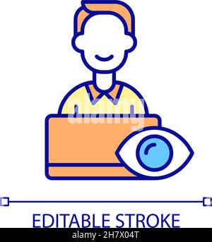 Monitoring work at computer RGB color icon Stock Vector