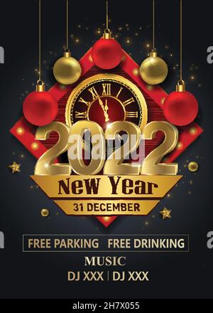 2022 Happy New Year Background for your Flyers and Greetings Card or new year themed party invitations Stock Vector