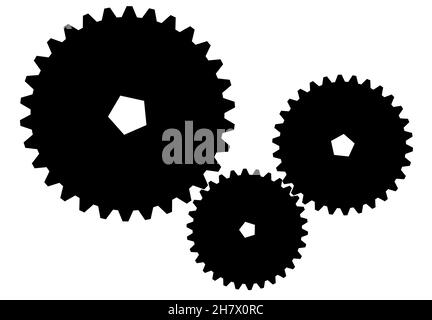 Industrial gears silhouettes black and white illustration. Gears isolated over white background Stock Photo