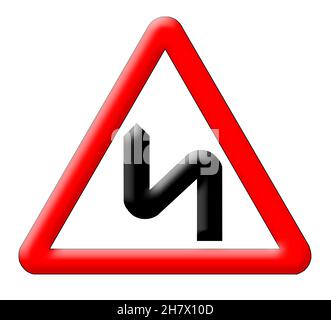 Bend road traffic sign isolated over white background Stock Photo