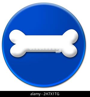 White bone sign on a blue glassy button isolated over white background Stock Photo