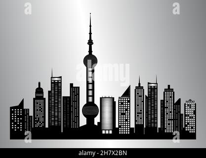 The silhouette of the city in a flat style. Urban cityscape. Vector illustration. Stock Vector