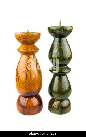 Wooden holders on white background Stock Photo - Alamy
