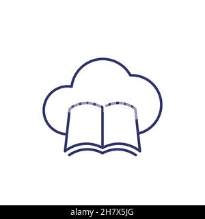 books in cloud line icon Stock Vector