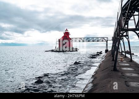 Sturgeon Bay ship canal breakwater ligthouse on Lake Michigan in Door County, Wisconsin Stock Photo