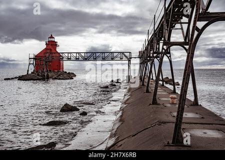 Sturgeon Bay ship canal breakwater ligthouse on Lake Michigan in Door County, Wisconsin Stock Photo