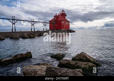 Sturgeon Bay ship canal breakwater ligthouse on Lake Michigan in Door County, Wisconsin Stock Photo