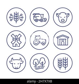 agriculture and farming line icons Stock Vector