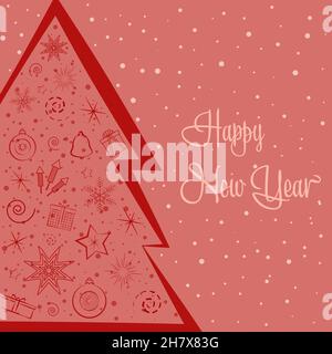 decorated Christmas tree on a pink background Stock Vector