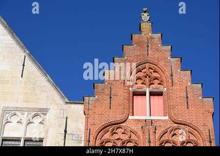 Medieval stepped gable in the old town of Bruges Stock Photo