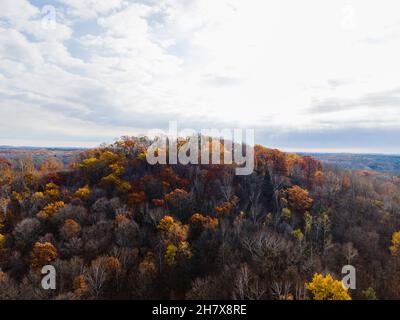 Aerial photograph of Dundee Mountain on an overcast autumn morning. Dundee, Wisconsin, USA. Stock Photo