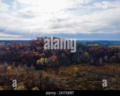 Aerial photograph of Dundee Mountain on an overcast autumn morning. Dundee, Wisconsin, USA. Stock Photo