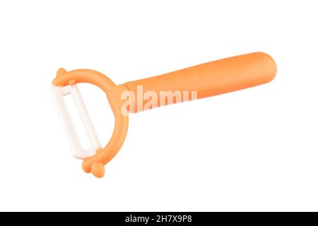 Potato peeler, orange, isolated on white background, with ceramic blade Stock Photo