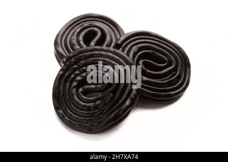 Liquorice wheels candy isolated on white background Stock Photo