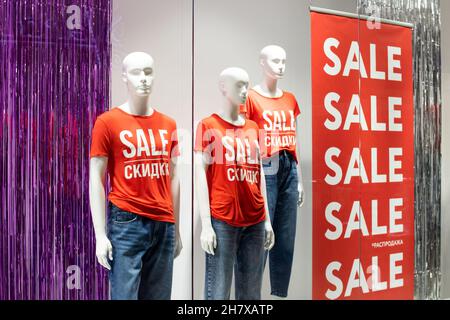 Mannequins in T-shirts with the inscription sale Stock Photo