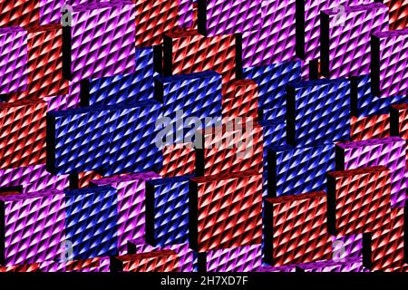 Colour Metal Tiles Seamless Pattern, 3D Background Illustration Stock Photo