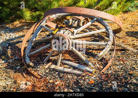 broken antique wooden wheel Stock Photo