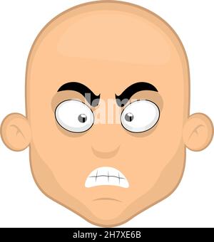 Vector illustration of a cartoon bald man's face with an angry expression and giving a fist bump Stock Vector