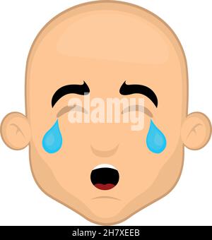 Vector illustration of the face of a cartoon bald man crying and with tears falling from his eyes Stock Vector