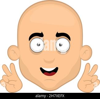 Vector illustration of the face of a bald man cartoon making with a hands the symbol of love and peace or v victory Stock Vector
