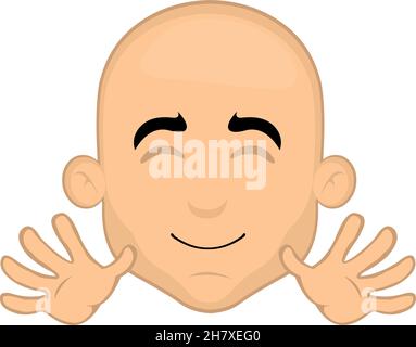 Vector illustration of the face of a cartoon bald man waving with his hands Stock Vector