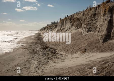 Ponte Vedra Beach, Florida, USA, November 23, 2021: Image shows the severe beach erosion in northeast Florida after a nor'easter. Stock Photo